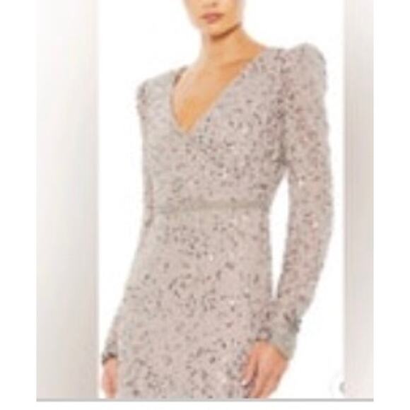 MAC DUGGAL BEADED SEQUIN GOWN WITH EMBELLISHED HEMLINE Blush/Light Purple Sz 6 - Picture 4 of 6